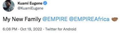 kuami eugene tweet about leaving lynx for empire