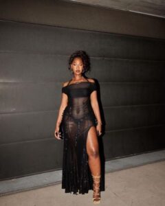 tems, grammy award winner shows off sexy body in transparent dress