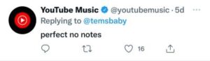 youtube music's tweet about tems' outfit