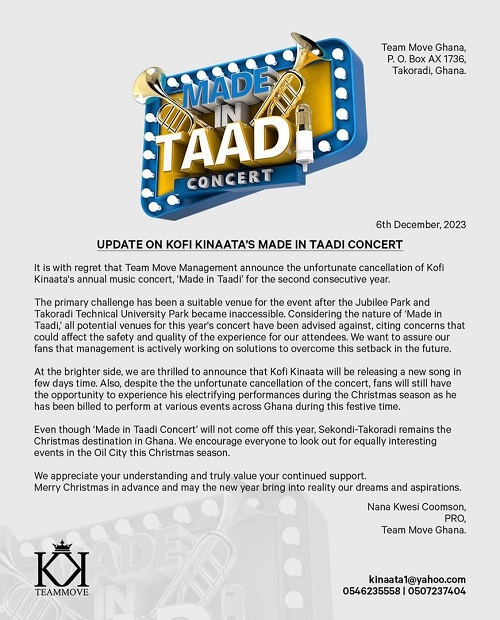 kofi kinaata press release on mad in tadi concert