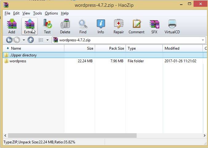 extract wordpress into folder