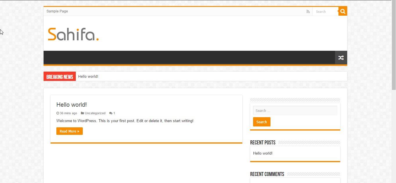 front end after installing theme