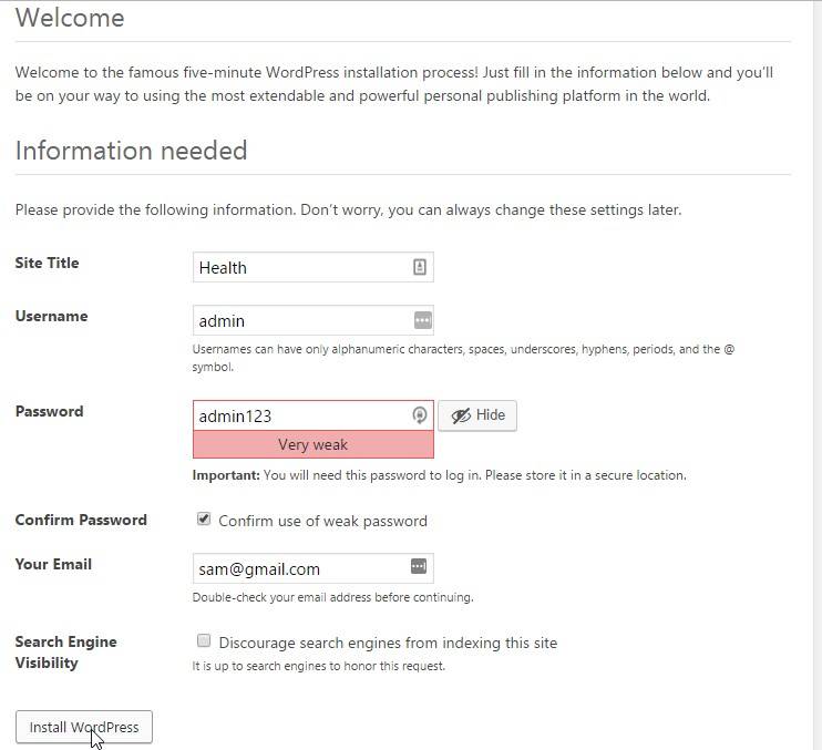 install wordpress now