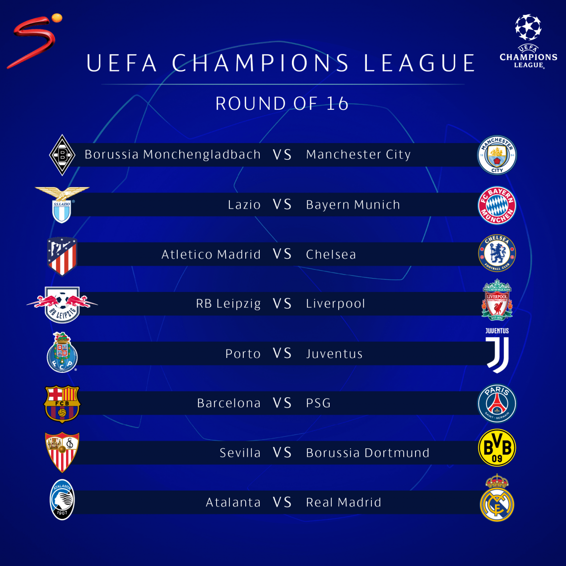 2020/2021 UCL Draw Round Of 16 draw