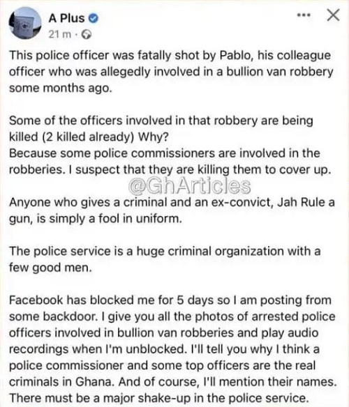 police officers in bullion van robbery are being killed to cover up kwame a plus